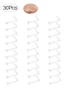 30Pcs Clear Nose Studs Nose Piercing Jewelry for Women Men Hypoallergenic Tiny Nose Rings Piercing Retainers Bioflex Plastic Nose Rings for Surgery - Flat Top