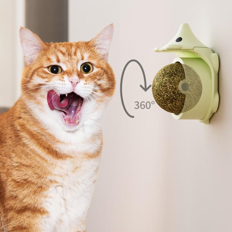 Essential Cat Toy Set, Hedgehog Shape Scratching Post & Mint Ball, Durable Chew Toys for Cats, Self-Playing Fun, Wall-Mountable Rotating Design