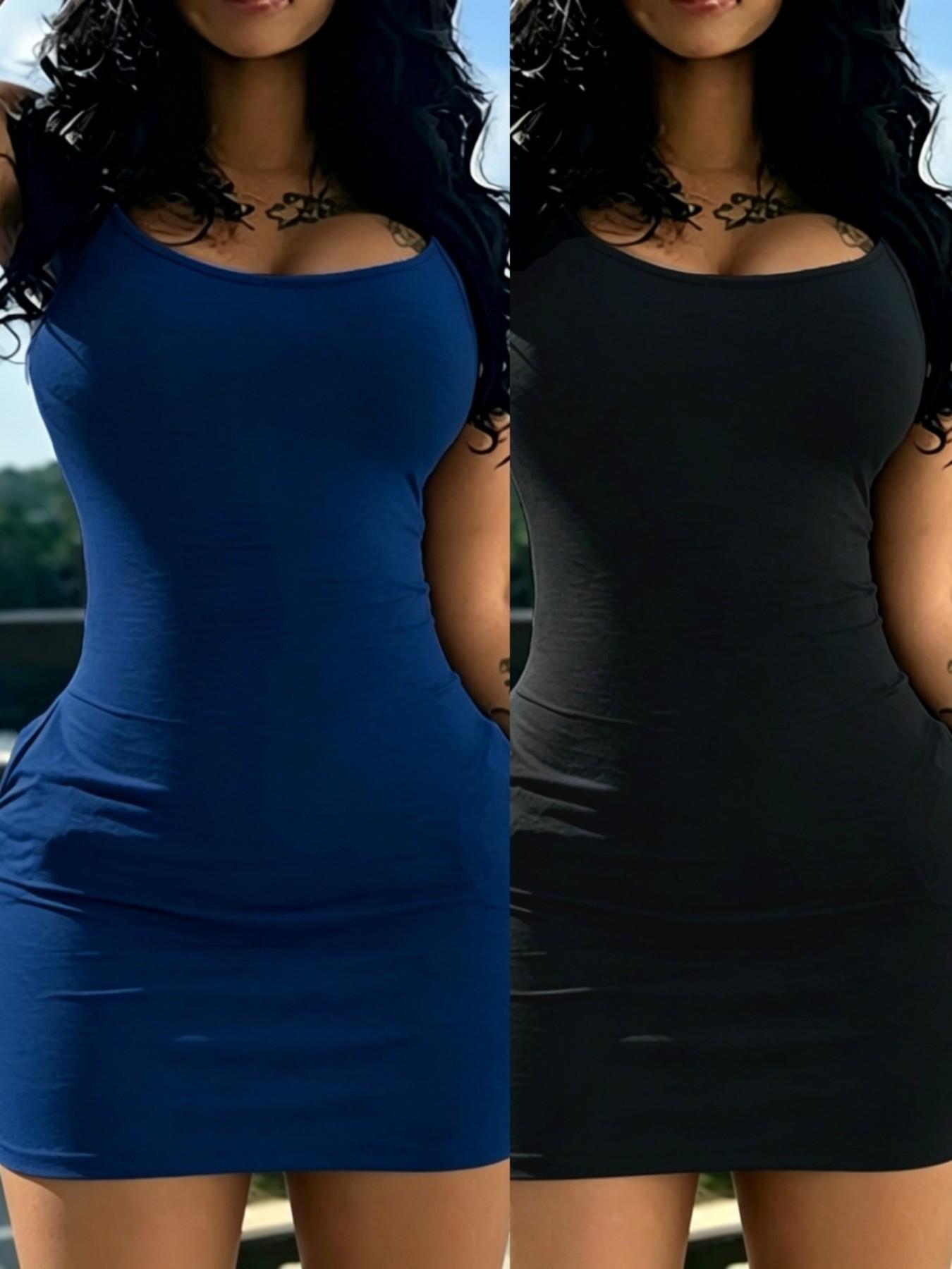 Adjustable Strap Bodycon Dress, Sexy Plain Color Short Dress, Slim-Fitting Casual Dress, No Pockets, Spring & Fall Fashion, Casual Wear