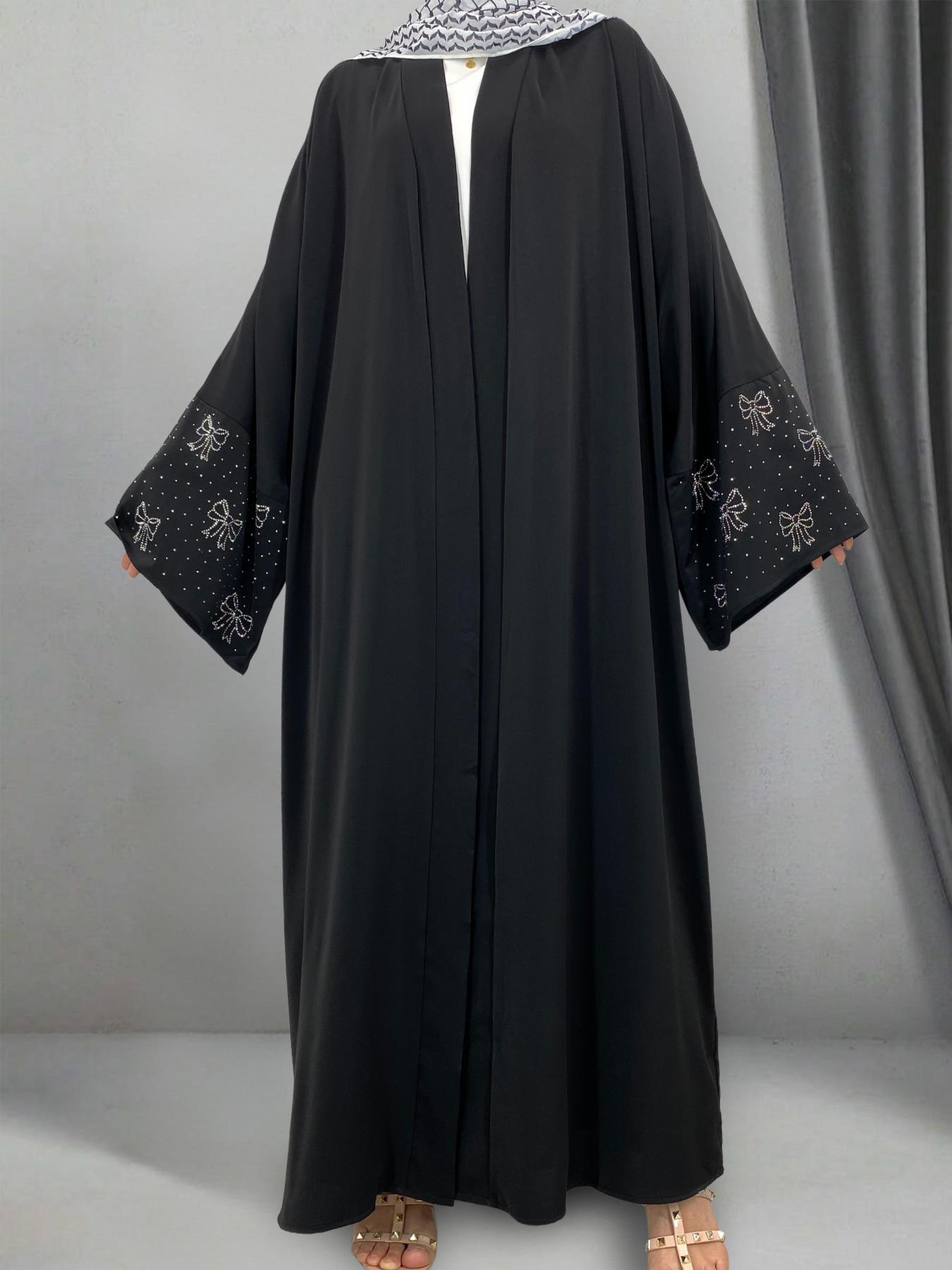 Women's Butterfly Sleeve Open Front Modesty Abaya without Inner Dress, Elegant Long Sleeve Maxi Muslim Clothing for Daily Wear, Ladies Islamic Clothing for All Seasons