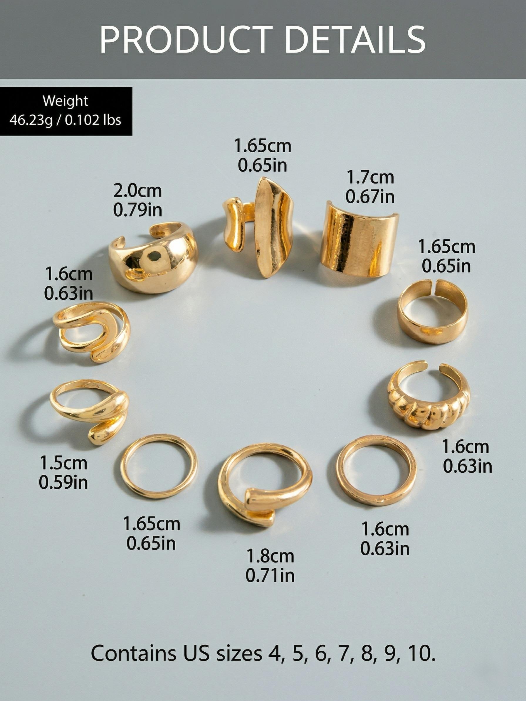 10 Piece Set Exaggerated Personalized Boho Rings Unisex Fashion Trendy Joint Rings Unique Jewelry Adjustable Stacking Open Circle Rings