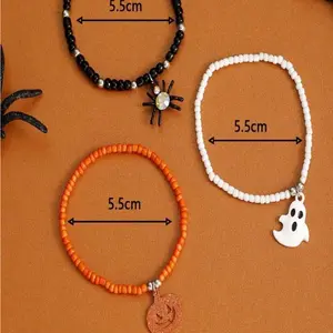 1PC Halloween Bracelet Set – Spider, Ghost & Pumpkin Beads, Hypoallergenic Enamel. Perfect for Daily Wear & Parties. Great Gift in Gift Box.