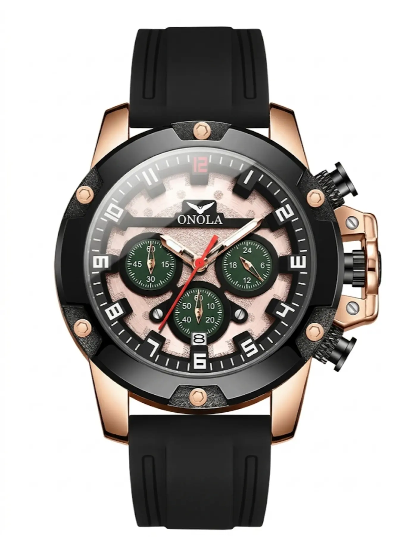 ONOLA Men Quartz Watch Round Triple Dial Chronograph Wrist Watches, Fashionable and Trendy Business Watch, Luminous Sports Watches, Metal Case with Silicone 30-Meter Water-Resistant Watch, Outdoor Casual Men's Watch, Perfect for Holiday Gifts