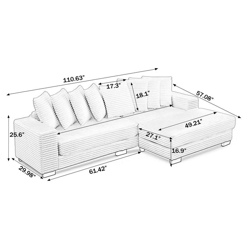 [3 packages delivered] [Two pillows included] Niccae Stylish Foam-Filled Sofa Bed, Modern Convertible Sofa with Adjustable Chaise Lounge, Durable Hardwood Frame, Comfortable Furniture for Living Room, Pillows Included | Durable Hardwood Frame