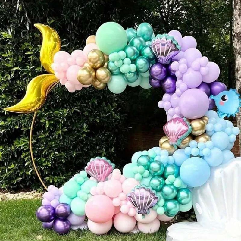 202 Piece Mermaid Balloon Garland Set, Balloon Arch Decoration, Party Balloons Decorations, Perfect for Birthday, Baptism, Wedding, Easy Installation, Indoor and Outdoor Use, Anniversary Decor
