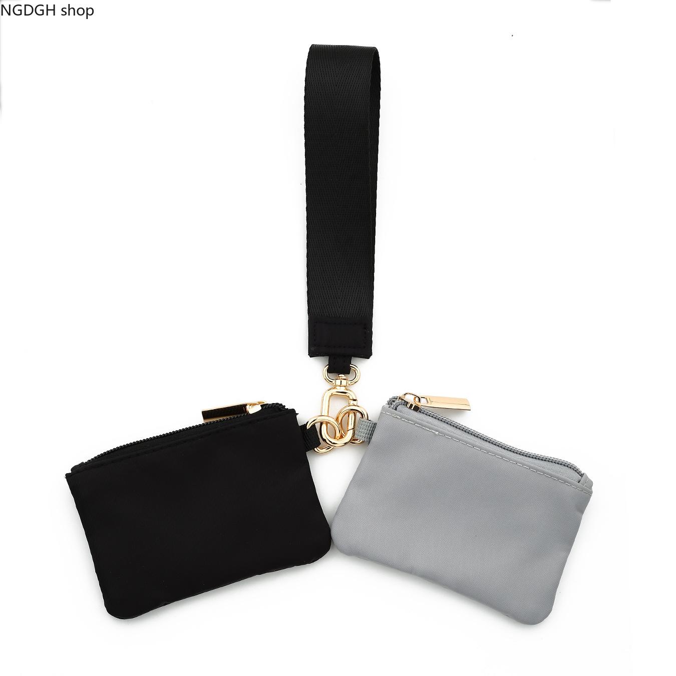Women's Minimalist Cotton Double Zip Mini Key Pouch Clutch - Wrist Strap, Floral Heart Plaid Print, Compact Nylon Accessory Bag for Everyday Small Essentials, Keychain Pendant