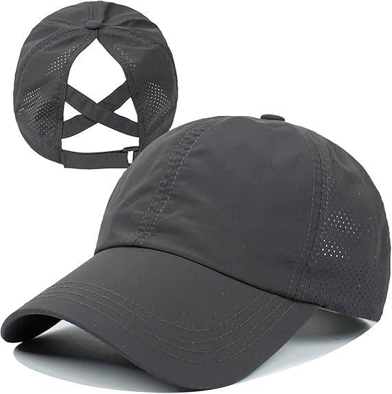 Unisex Baseball Cap with Ponytail Hole • Breathable, Quick-Dry Mesh Hat for Men & Women • Adjustable Fit • Black/White/Pink/Grey • Perfect for Running & Casual Wear • Fabric