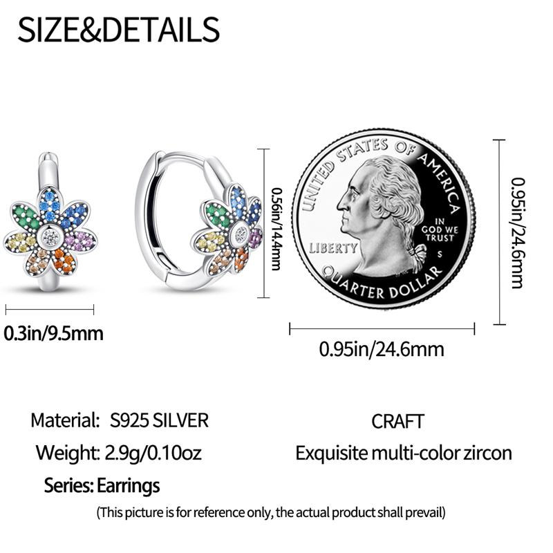 925 sterling silver cute flower earrings, rainbow flowers, beautiful and fashionable, set with seven color zircon stones, christmas gift everyday jewelry