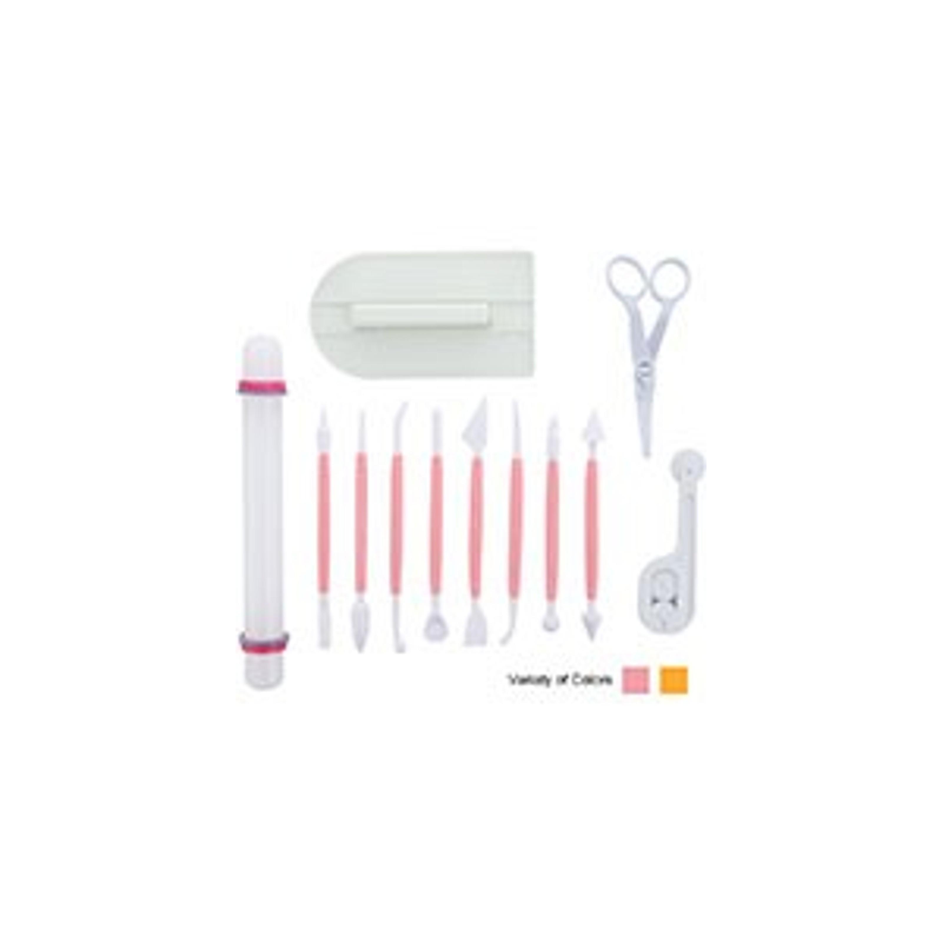 Marshmallow Fondant Cake Decorating Hand Tool 12 Pcs 5 Sets Sugarcraft Gumpaste Icing Smoother Rolling Pin Trimmer Cutter Embosser Flower Scissor Modelling Accessories Supplies Kit Multi