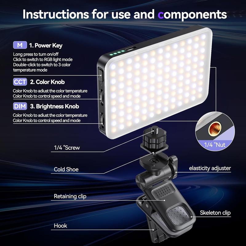 OREKROY 165LED Clip Cell Phone Light, Selfie Light, RGB Lighting, 10 Lighting Modes for iPhone, Laptop, Camera, Portable Fill Light for Selfies, Video Conferencing, Photography, TikTok, youtube, Vlog Shooting Vlogging Kit Cellphone Accessories