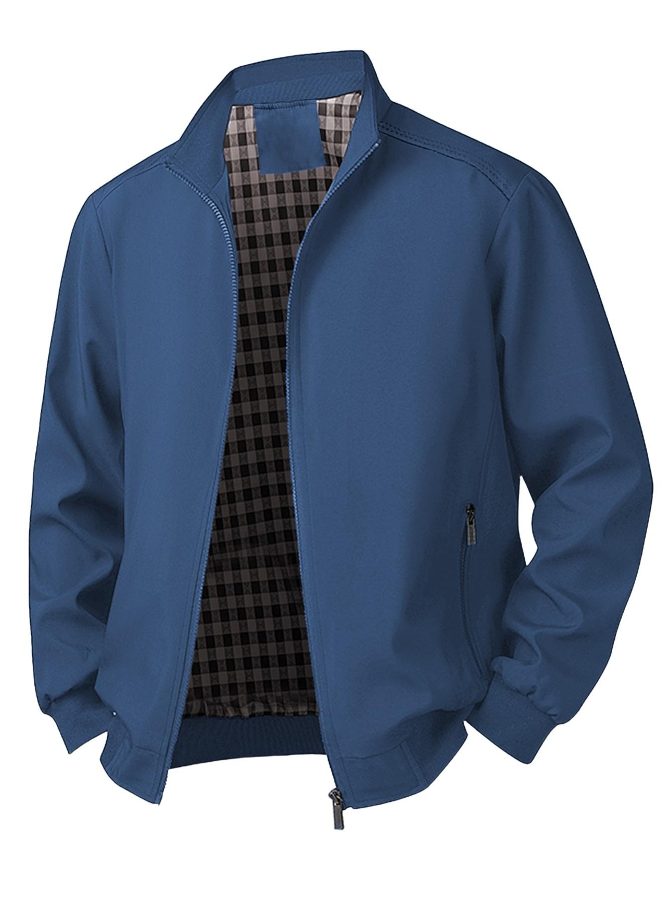 Men's Casual Lightweight Solid Color Collared Jacket, Spring & Fall Lightweight Stylish Commuter Coat, Versatile Fitted Jacket for Daily Wear