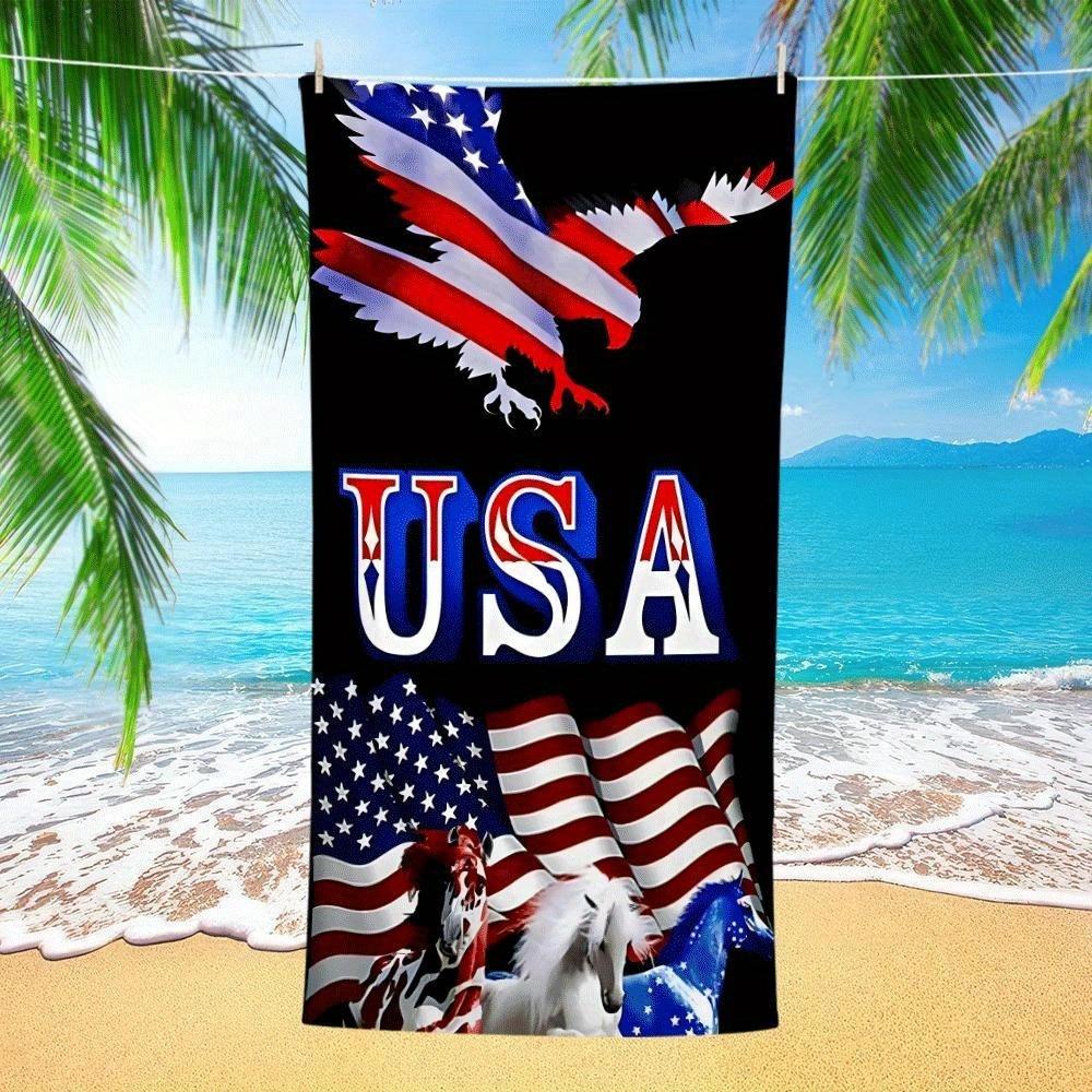 Trendy American Style Beach Towel Flag Horse Print Microfiber Soft Quick Dry Super Absorbent Ideal For Beach Pool Travel Party Decoration And Tea Towel  Match Team Color Matching large