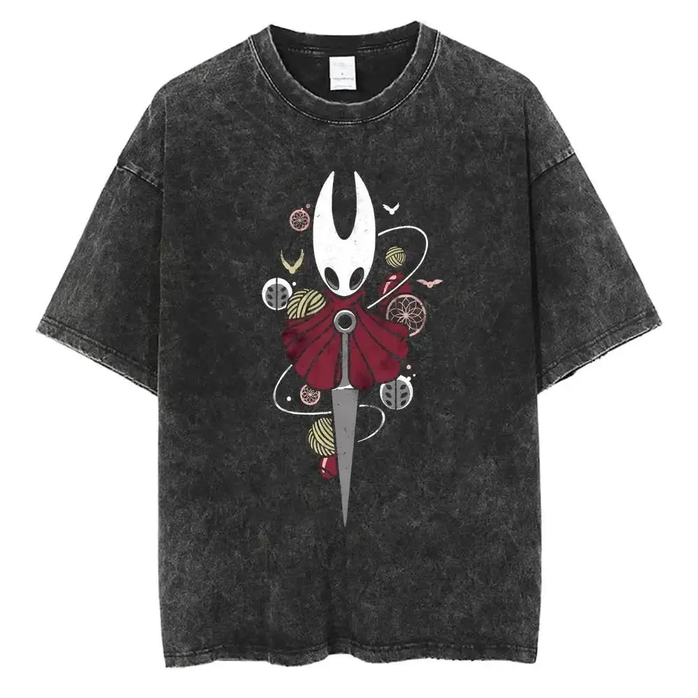 Game Hollow Knight Tees Washed Vintage Print T-shirts Gifts for Fans Men Women Top Fashion Tops Casual Oversized Short Sleeve