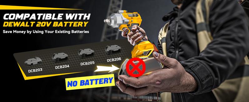 750Ft-lbs (1000N.m) Impact Wrench 1/2 inch Compatible with Dewalt 20V Battery (Battery NOT Included!), High Torque Brushless Impact Gun with 4-Mode Speed