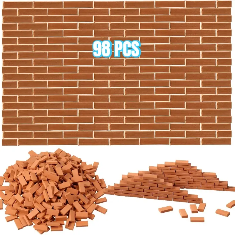 98PCS Mini Red Brick Model, Simulation Mini Bricks Can Be Reused For Miniature Scenes, DIY Handmade Building Materials For Architectural Scene Layout, Sand Table, And Mini House Landscape Decoration