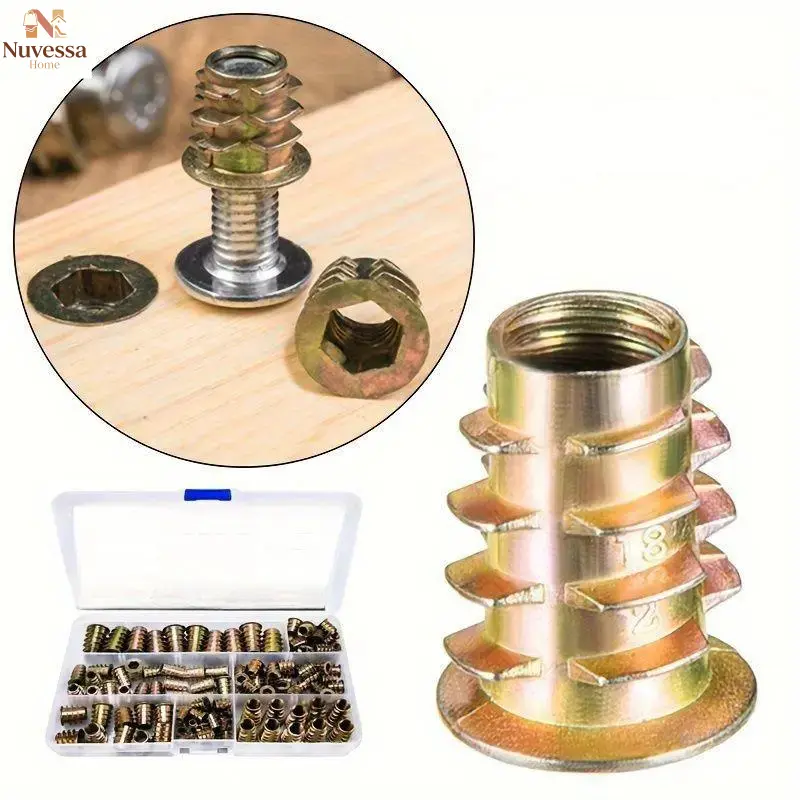 NUVES 70/100pcs Threaded Inserts, Hex Combination Tool Kit Wooden Furniture, Zinc Alloy Furniture, Bolt Fastener Connectors, Hexagon Socket Screw Inserts M4/M5/M6/M8/M10