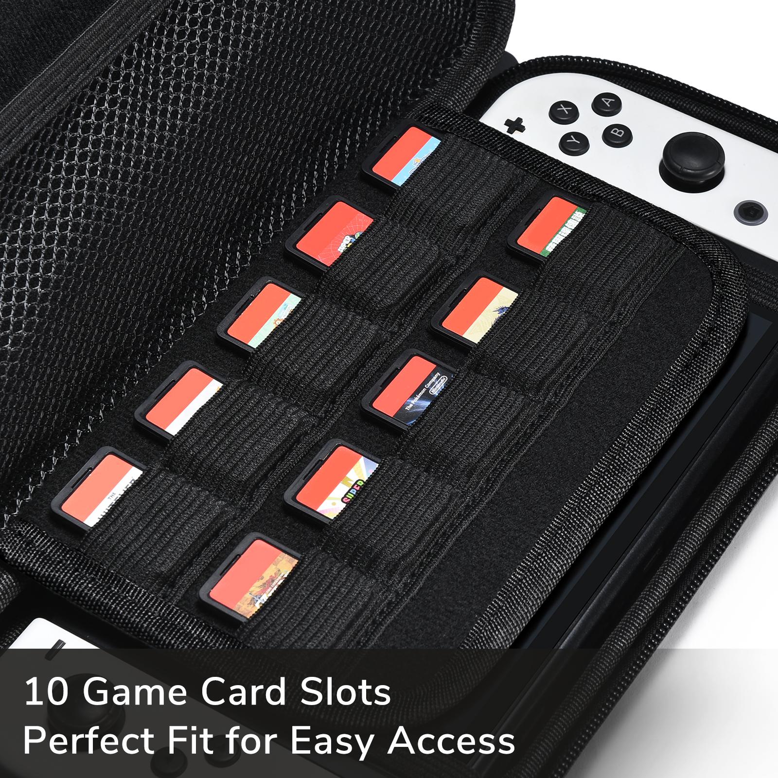 Switch Case, Compatible with Nintendo Switch/OLED, Soft Lined Protection + EVA Hard Shell Shockproof Design, Dual Zipper Reinforced Travel Organizer with 10 Game Card Slots and Storage for Grip Accessories, Christmas/New Year Gift - Gray