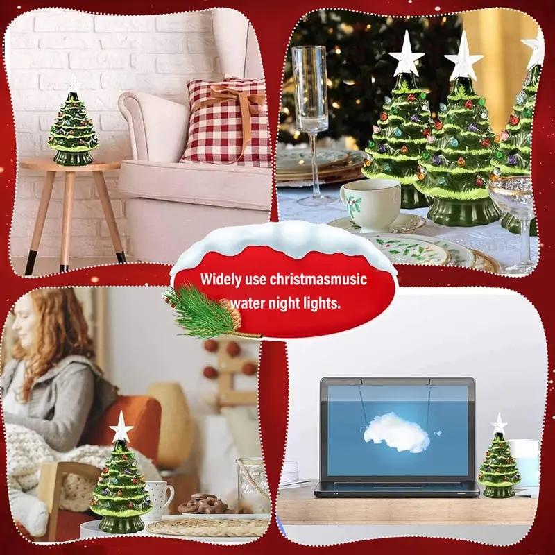 Christmas Nostalgic Ceramic Tree with LED Lights, 7.4 Inches Table Top Decor, Perfect for Home and Office, Festive Indoor Decoration