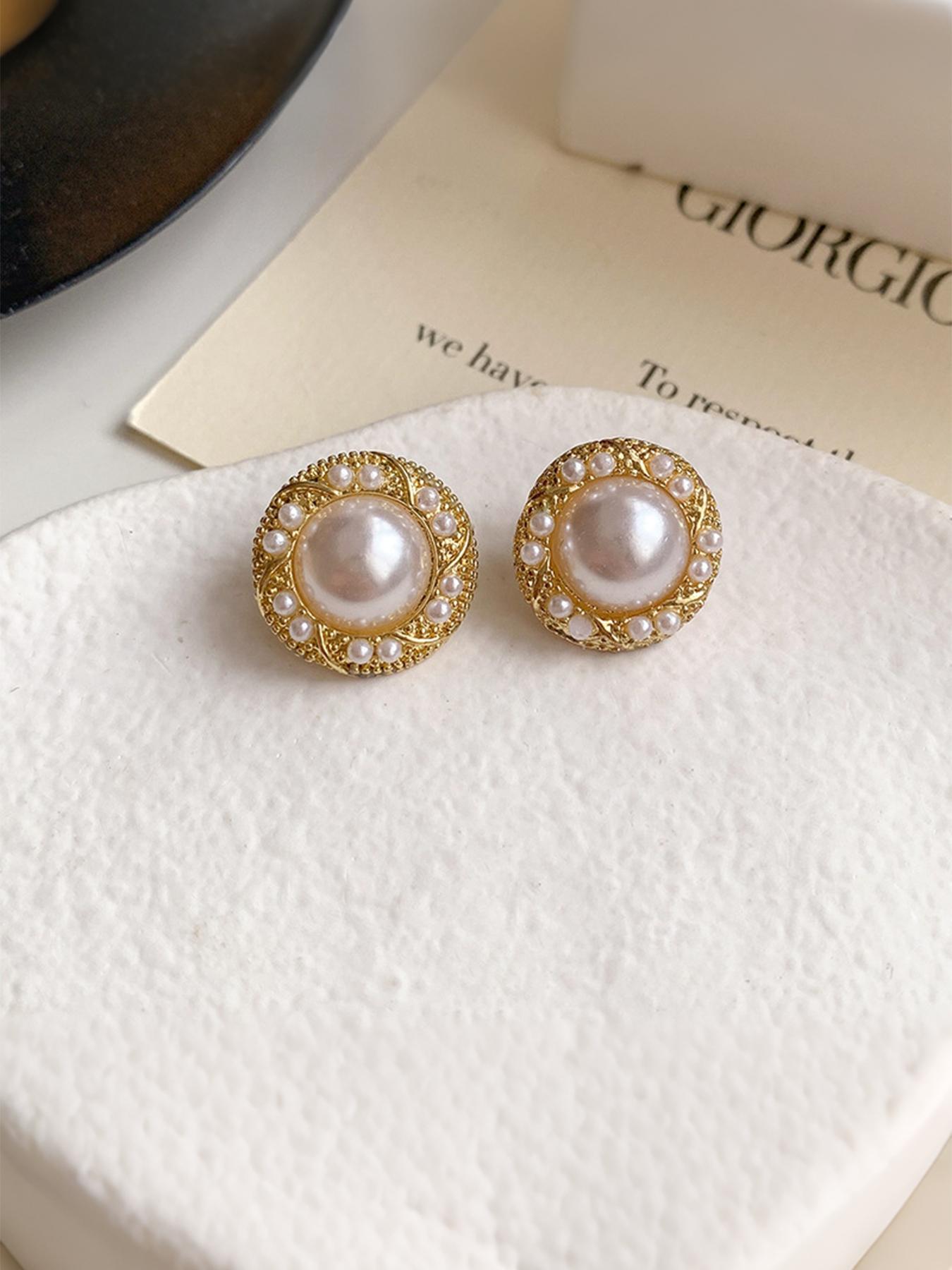 5 Pairs Vintage Unique Black Camellia Flower Bow Star Shape Faux Pearl Geometric Stud Earrings Set, Ear Studs, Minimalist Elegant Quality Fashion Earrings Jewelry Suitable For Women Everyday And Holiday Wear, Stud Earring Sets