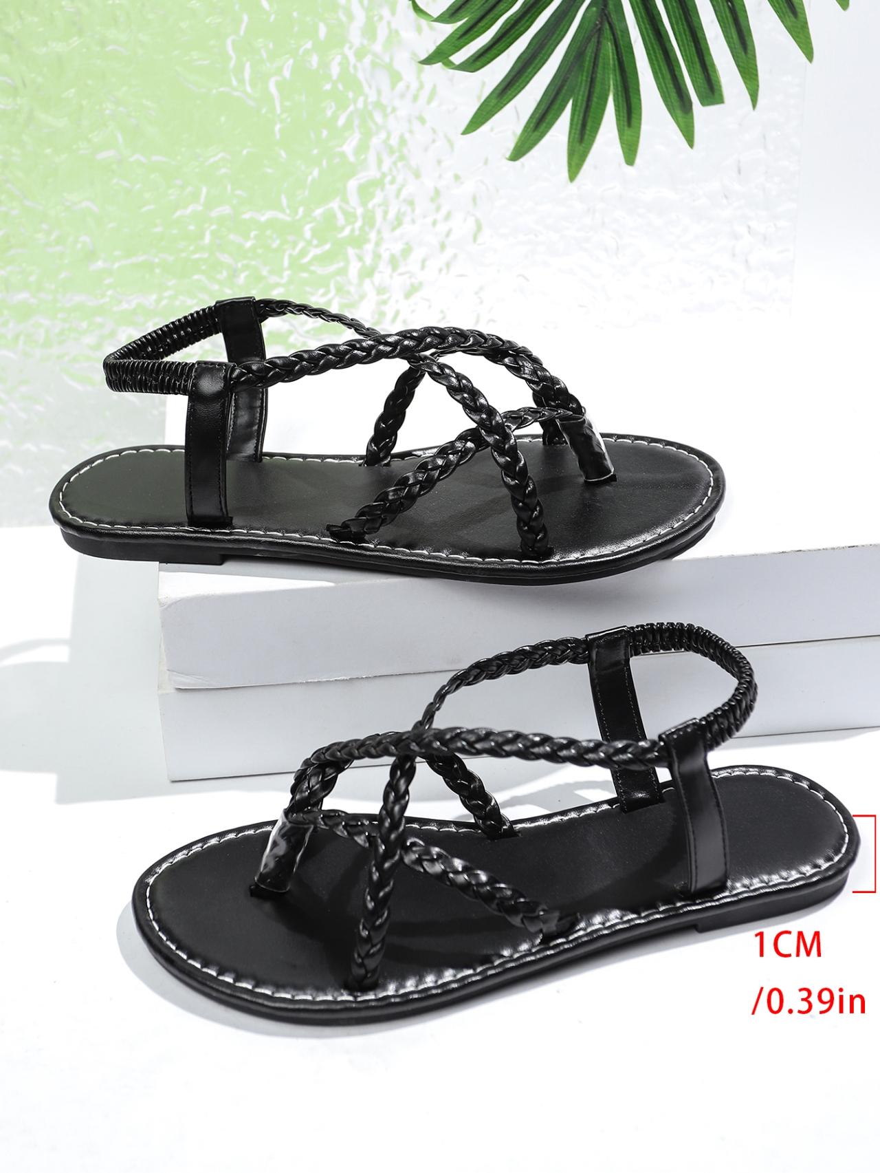 Bohemian Braided Thong Sandals, Flat Roman Slide Sandals for Summer Outdoor Wear