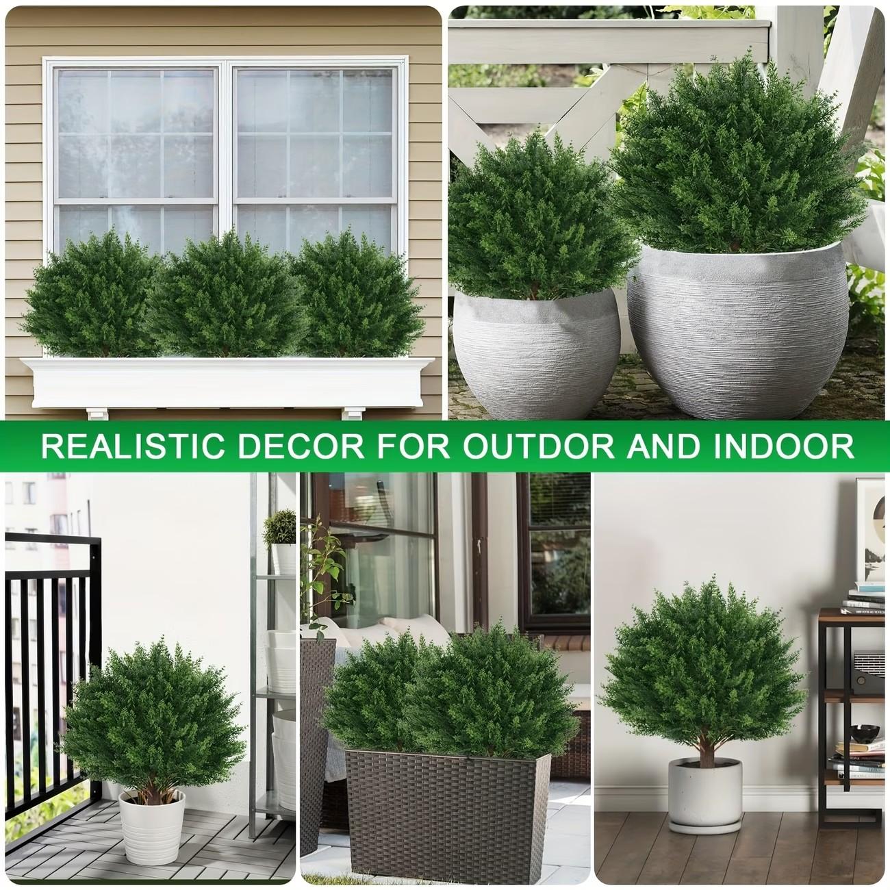 24-Inch Artificial Cedar Ball Tree with Stakes, UV-Resistant Fake Bushes, Indoor Outdoor Decor, Christmas Decoration, Garden Accent