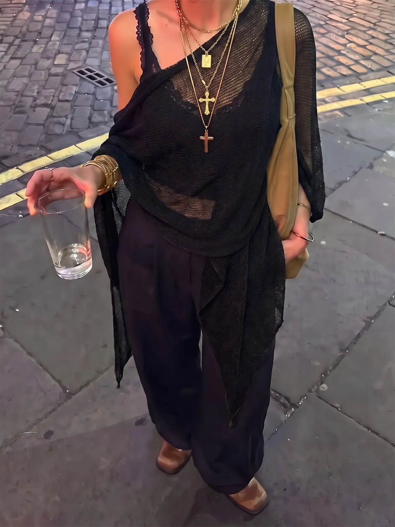 Women's Sheer Mesh Knit Poncho, V Neck Batwing Sleeve, Irregular Triangle Hem Shawl, Boho Beach Vacation Cape, Multi-Wear Cover Up