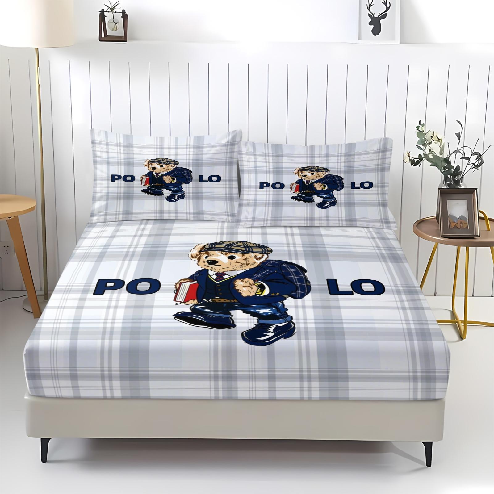 Teddy Bear Pattern Bed Sheet, Comfortable Printed Pattern, Includes 1 Bed Sheet and 2 Pillowcases, Comfortable Bedding, Non slip Dust Cover Suitable for Bedroom and Guest Room, Suitable as a Gift for Children or Adults