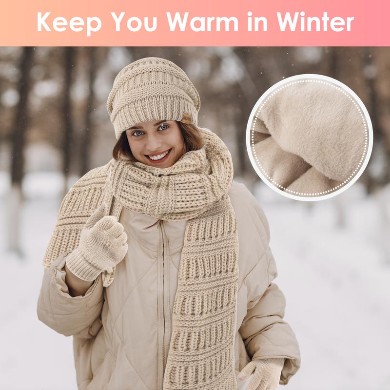 Warm Fleece Winter Beanie Hat Scarf Touchscreen Gloves Set for Women & Men 3PCS Christmas Gifts