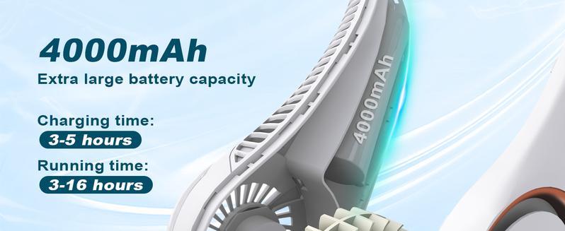 Hands-free neck fan for sports, Rechargeable bladeless cooling technologywith up to 8 hours of run time -Wearableheadphone design provides cooling for face,neck and shoulders as you move,travel and outdoorfun Hands-free neck fan for sports, Rechargeable bladeless cooling technologywith up to 8 hours of run time -Wearableheadphone design provides cooling for face,neck and shoulders as you move,travel and outdoorfun
