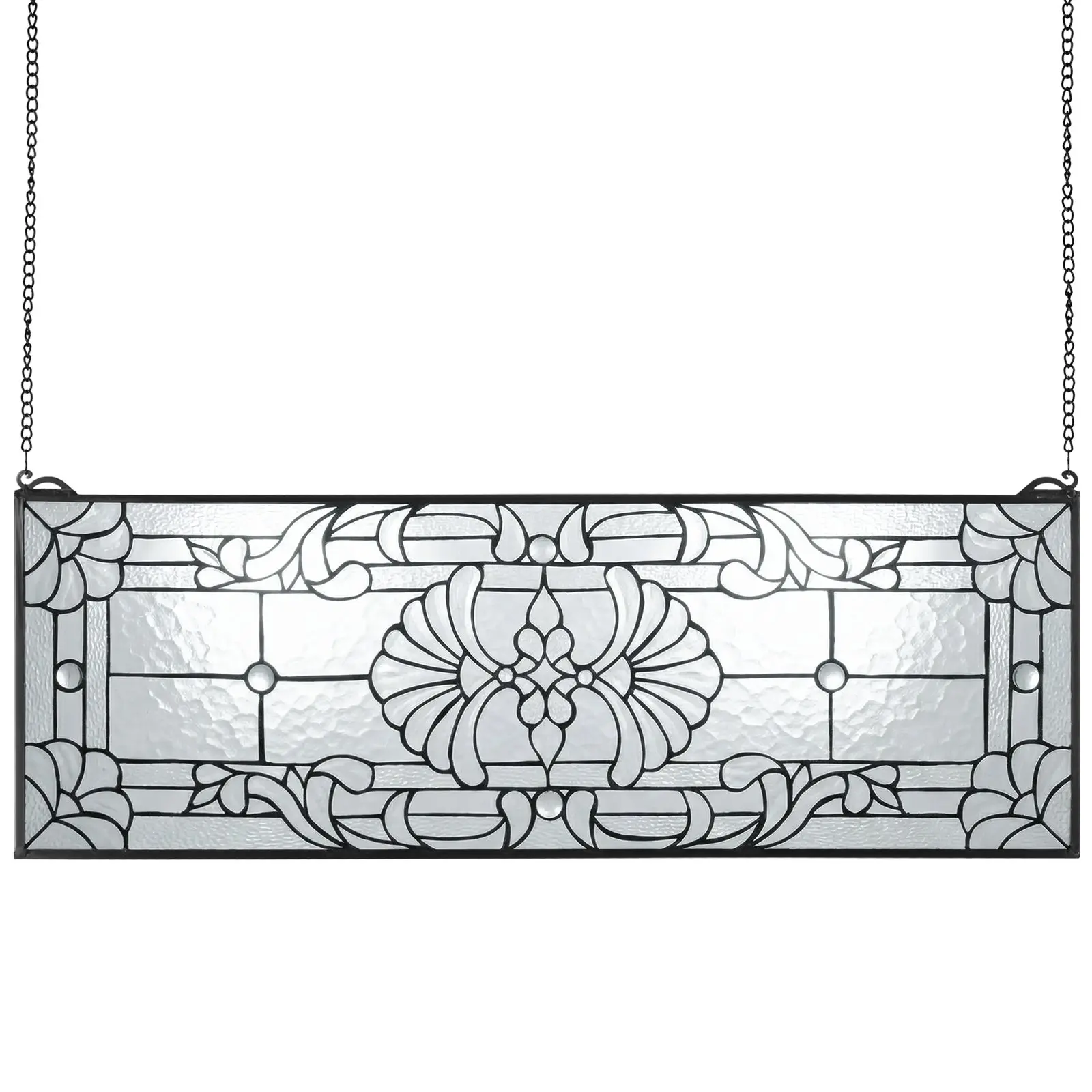 VEVOR Stained Glass Window Panel, 35.2" x 13" Tiffany Style Hanging Transom Window Panel with Chain, Large Horizontal Rectangle Stain Glass, Vintage Traditional Art Handcrafts for Kitchen Home Decor