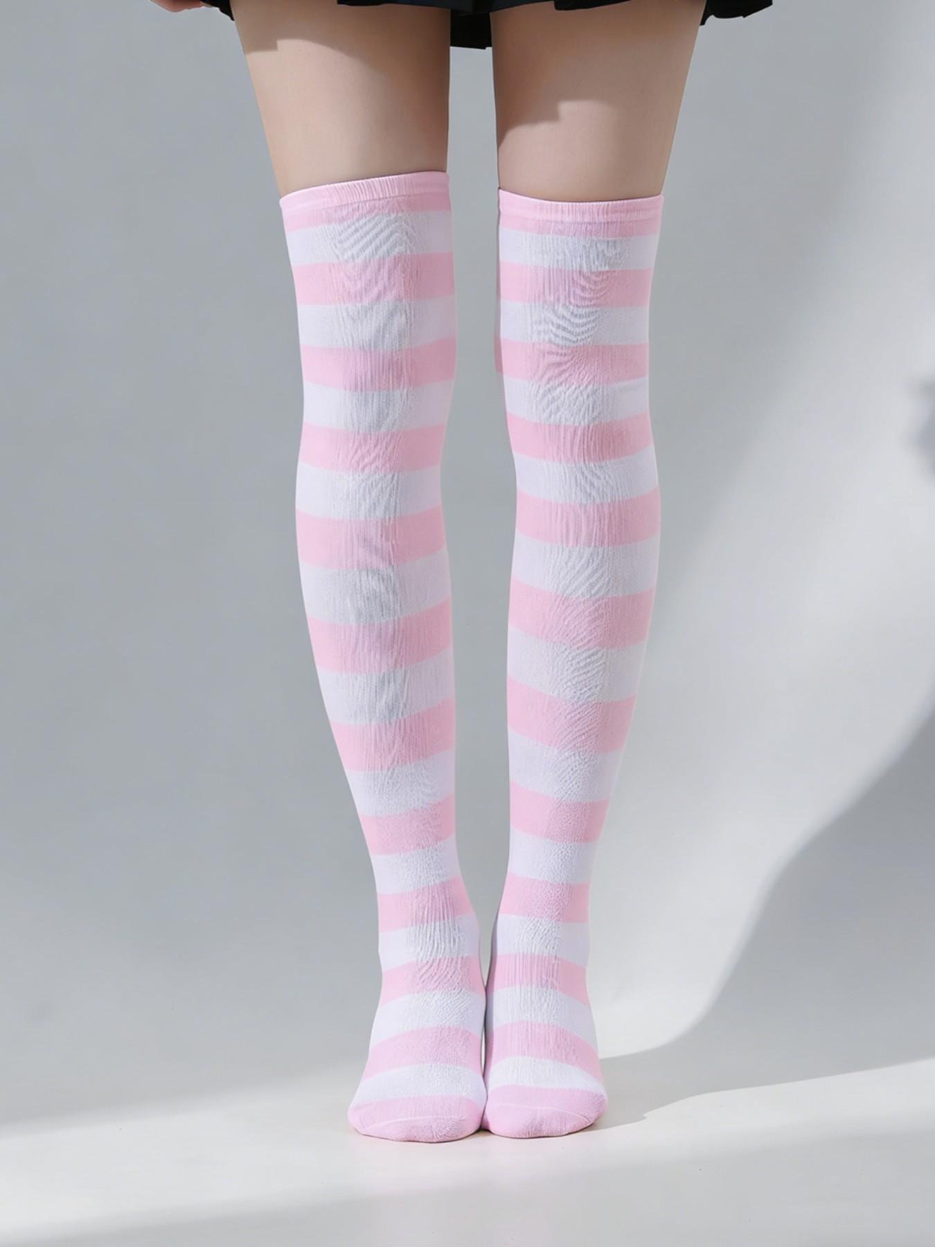 Multicolor Striped Over-The-Knee Socks, Stylish and Comfortable Footwear, Perfect for Daily Wear, Available in Various Colors