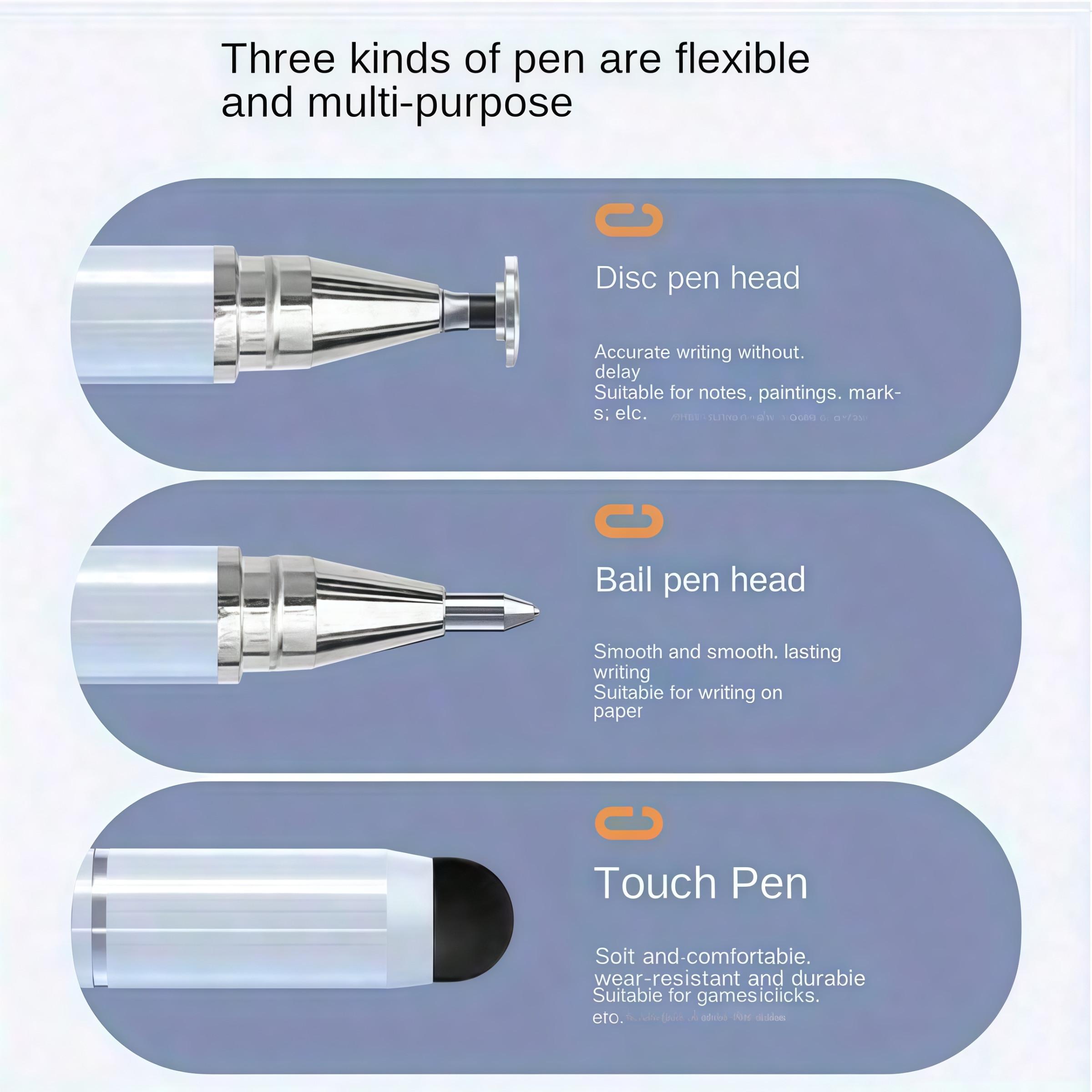 Universal Three-In-One Touch Screen Pen, Stylus, Compatible with Apple Android Oppo Tablets and Smartphones, Editing and Drawing Tool, Touchscreen Pen