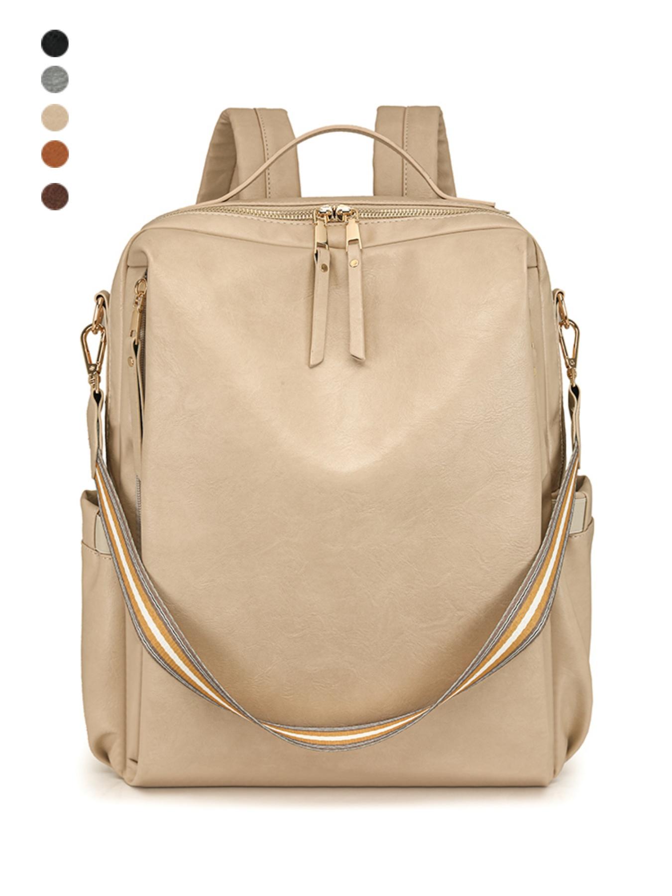 New Fashion Women's Backpack, Soft Leather Texture, Large Capacity, 15.6 Inch Laptop Bag, Casual Style, All Seasons, Durable PU Material