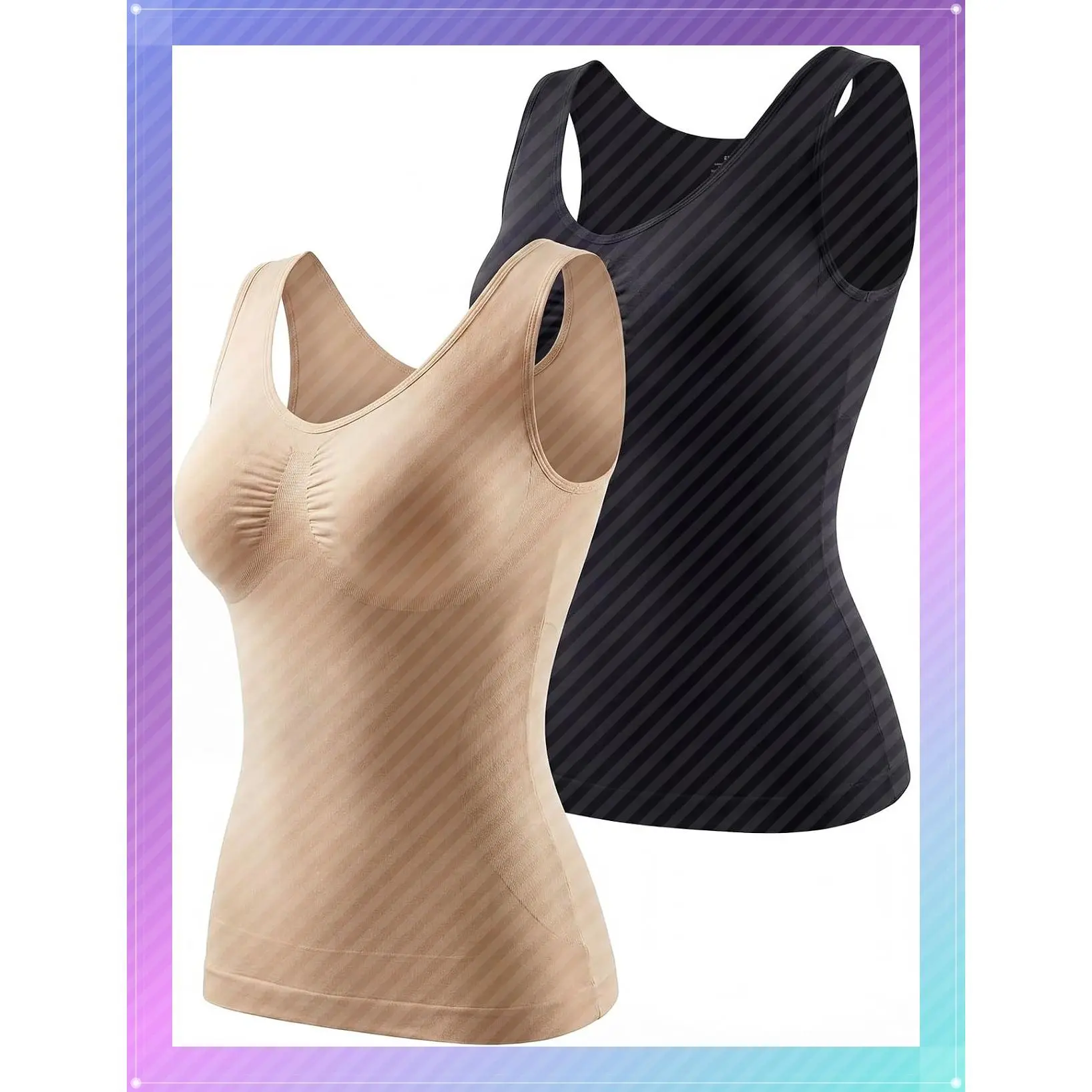 Shapewear Tank Tops for Women,Tummy Control Compression Undershirts 2 Pack | Black&Nude, medium compression for a shaping, No rolling or shifting , Lightweight, breathable for daily wear and layeringGift