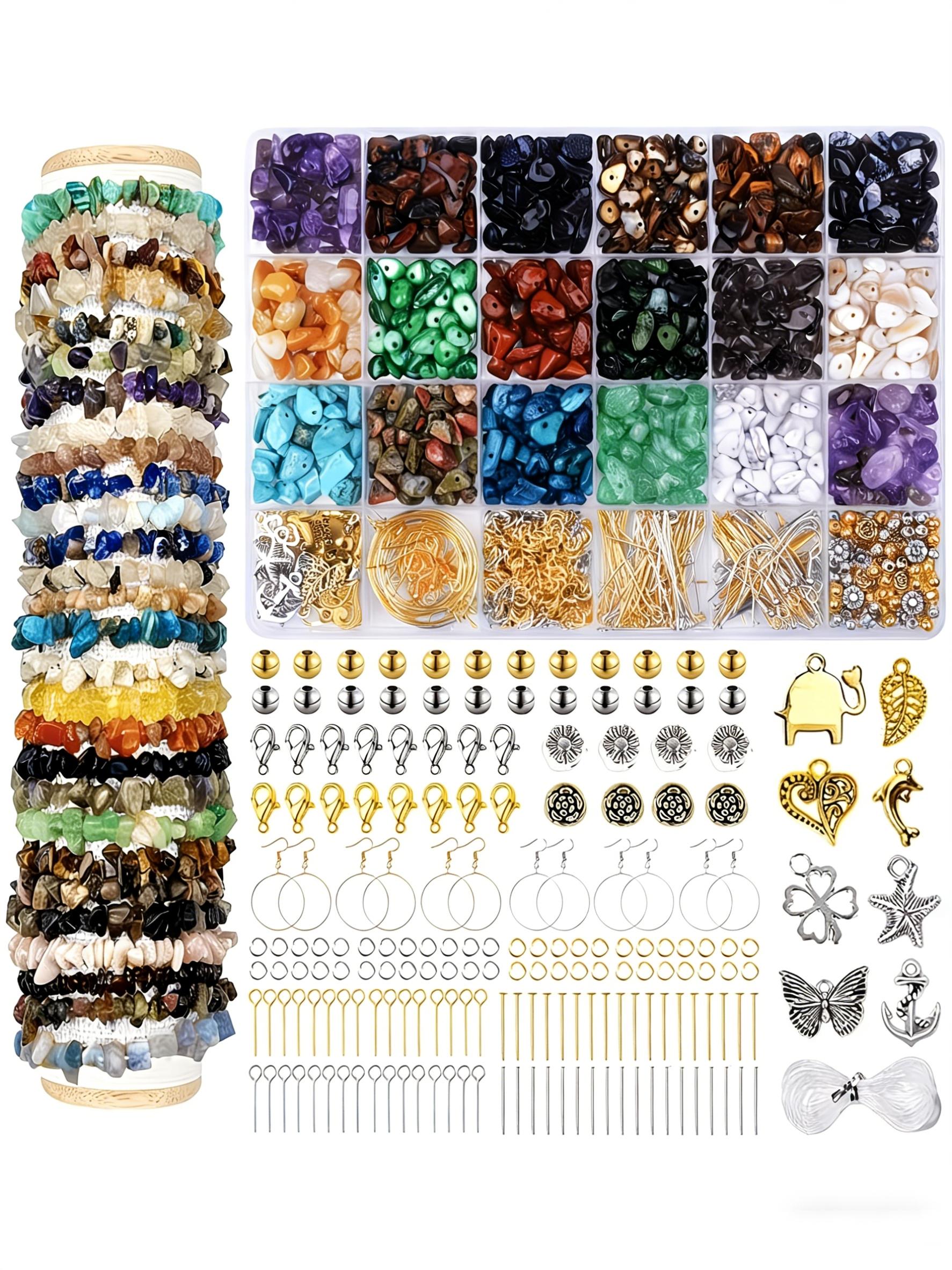 DIY Lucky Gemstone Bead Jewelry Making Kit, Glass Beads, Strand Charms, Perfect for Bracelets Necklaces, Includes Large Storage Box, Elastic Cord