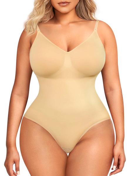 Women's Solid Backless Adjustable Strap Shapewear Bodysuit, High Stretch Seamless Shapewear, Lady Underwear Halloween dailydrip comfyessentials  tiktokshopbacktoschool