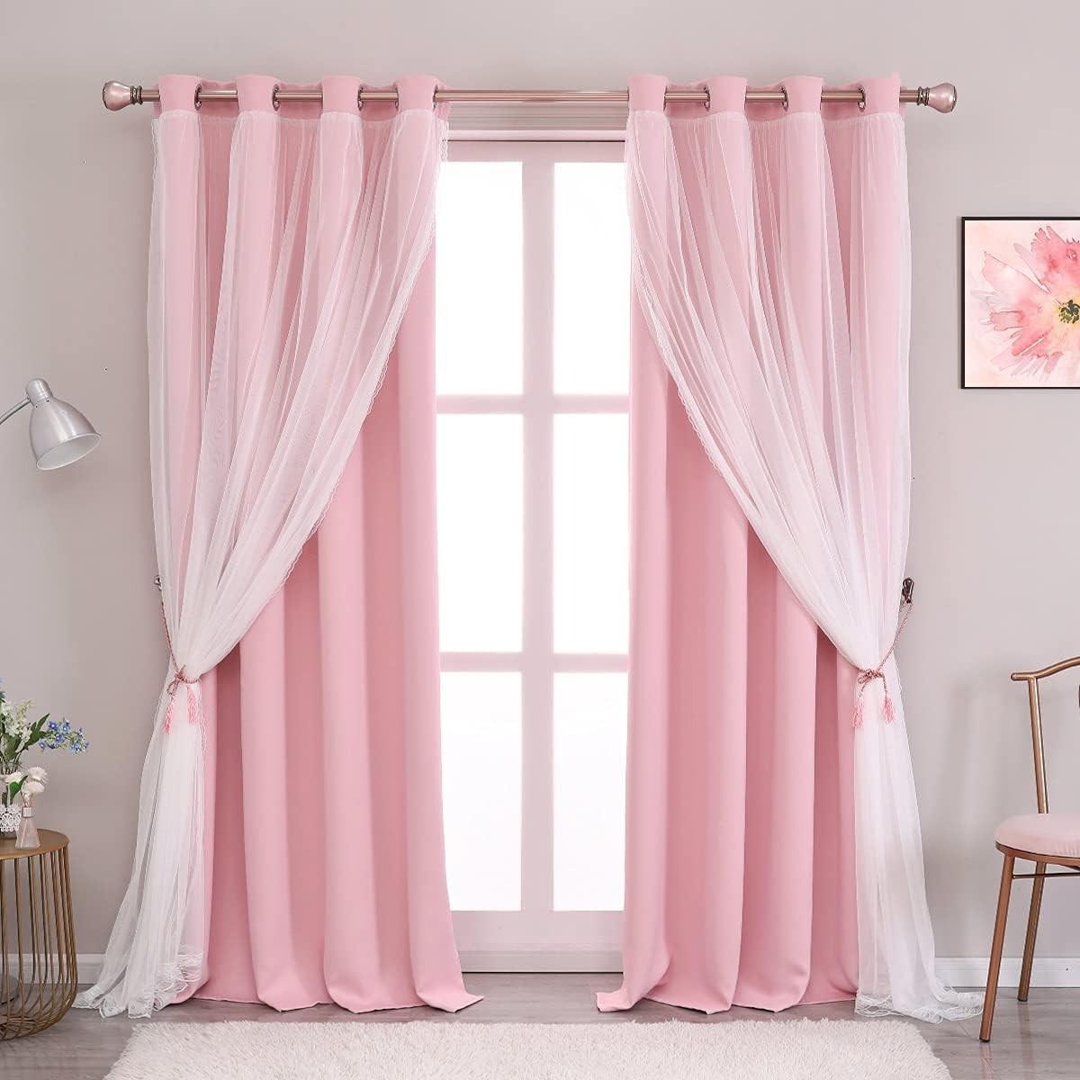 2panels Double Layer Blackout Curtain, Pure Color Two-Piece Design, Top Ring Installation, Ideal for Bedroom, Living Room, Party Decor