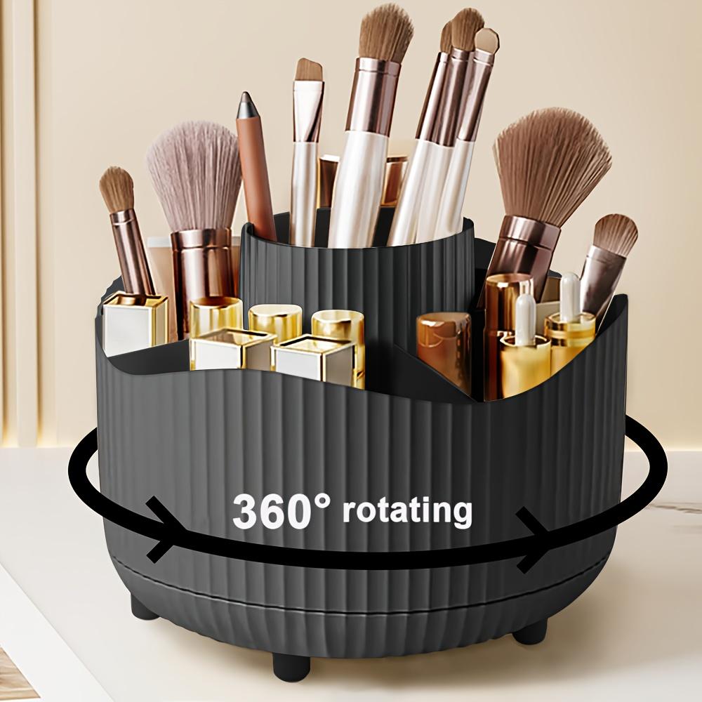 360 Degree Rotating Makeup Organizer Box, 5 Grids Plastic Cosmetic Storage Rack, Luxury Stripe Design, Portable Brush Holder, Accents, Beauty Organizer