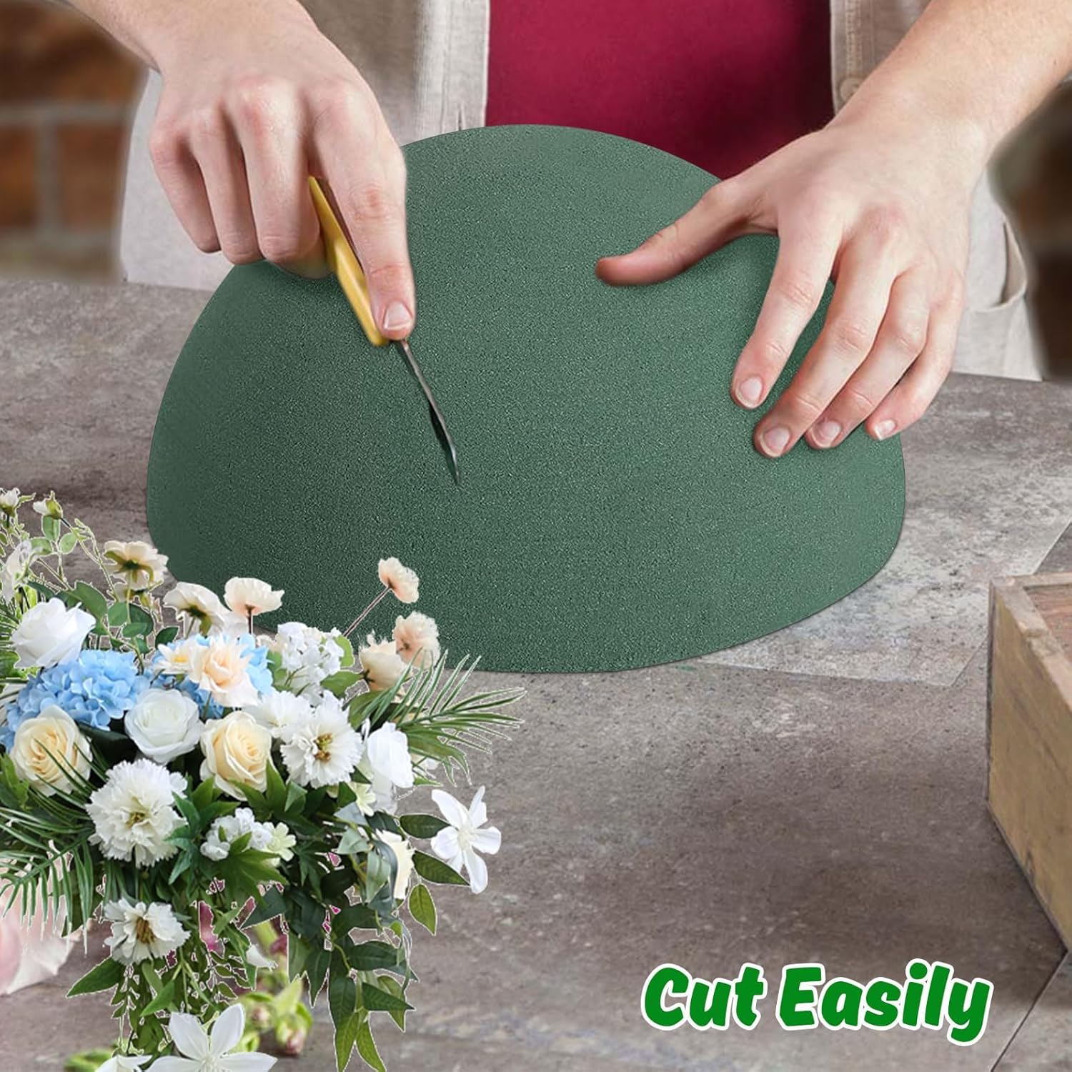 2 count Round Floral  Blocks Half Balls, Wet & Dry Green Flower  for  and Artificial Flower Arrangements (7.5 x 3.7 Inches)