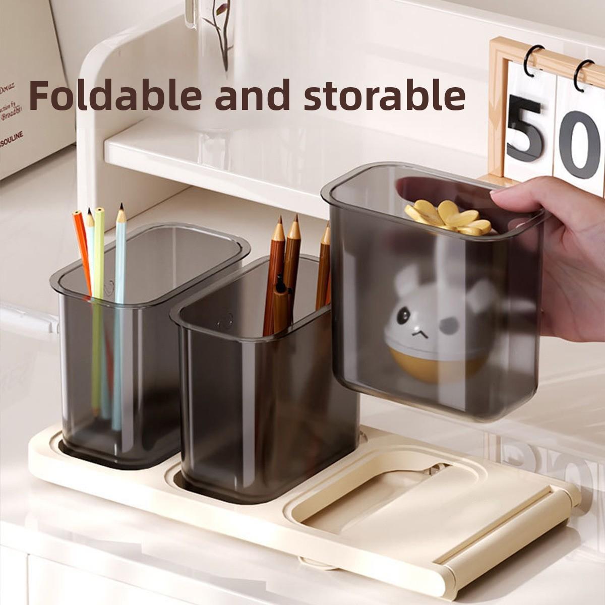 1pc Tilted Pen Holder - 3-Tier Desktop Storage Box with Easy Access Slots, Large Capacity Organizer for Markers, Pens & Supplies. Aesthetic Desk Accessory for Students, Home Office, Vanity & Study. Great Gift for Back to School, Birthdays & Holidays.