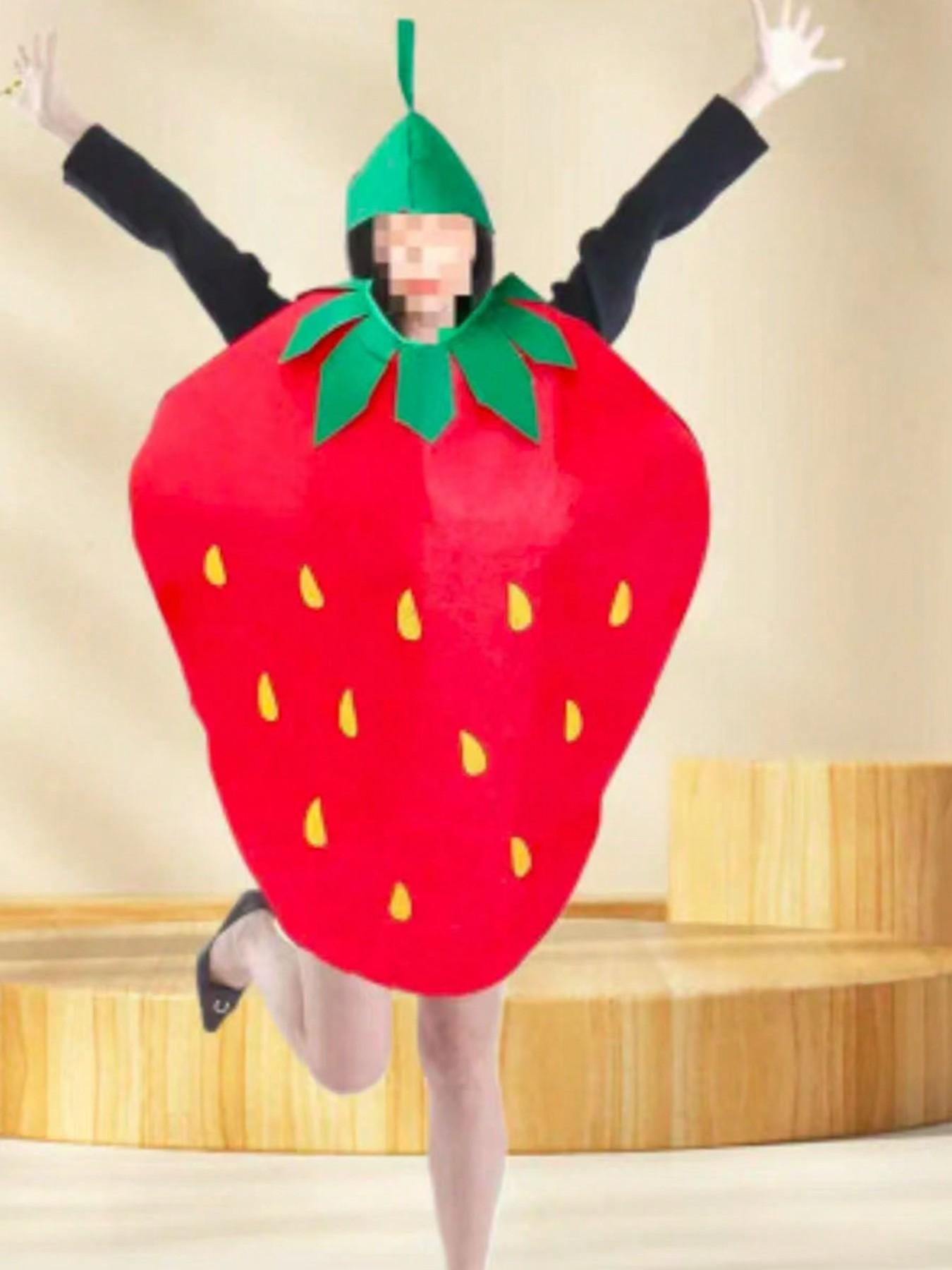 Strawberry Fruit Costume Set for Men & Women, Includes Headpiece and, Perfect for Festivals and Youth Parties
