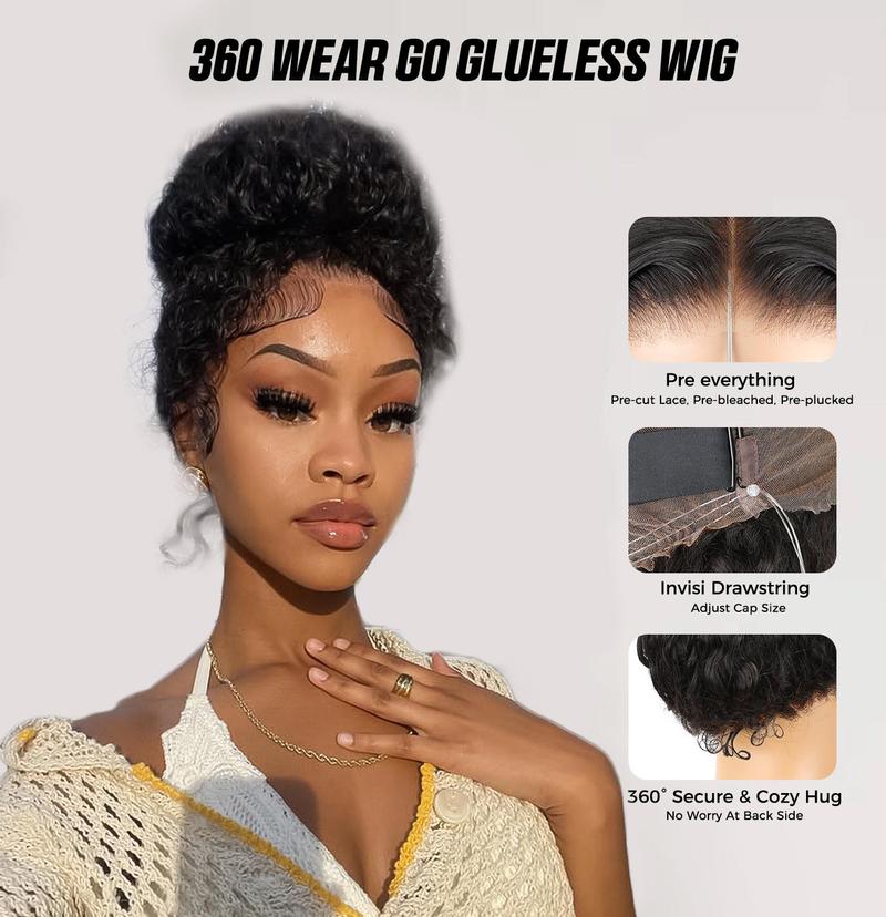 OQ Hair 360 Kinky Straight Wear Go Wig Drawstring Flexible Fit  Lace Frontal Wig Glueless Human Hair Wigs Preplucked Hairline With Bleached Tiny Knots Invisi Fit Strap Wear Go Glueless 360 Wigs