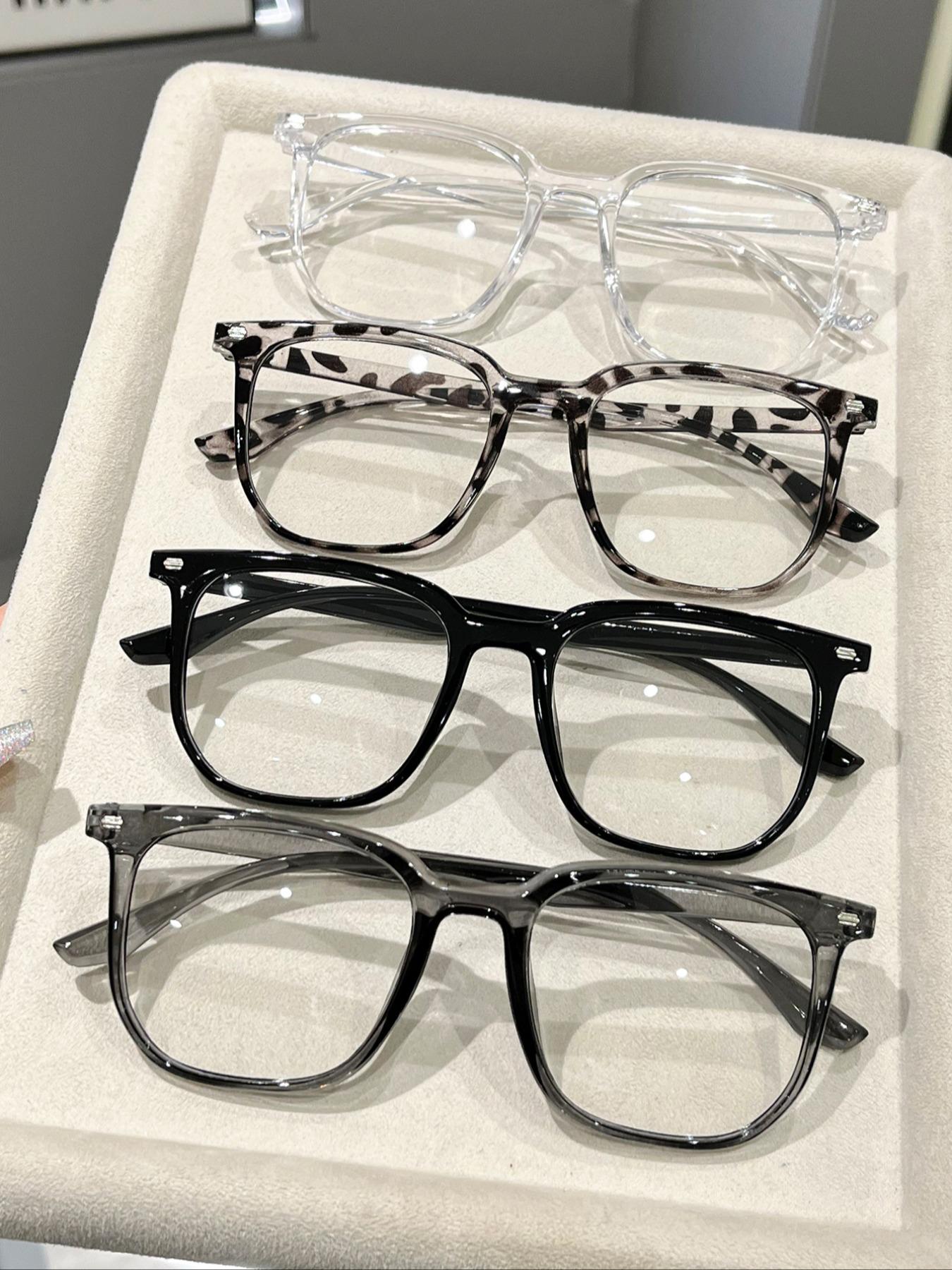Classic Simple Casual Women's Flat Glasses, Suitable for Office, Reading, Gaming, Leopard Pattern, Plastic Frame, All Seasons