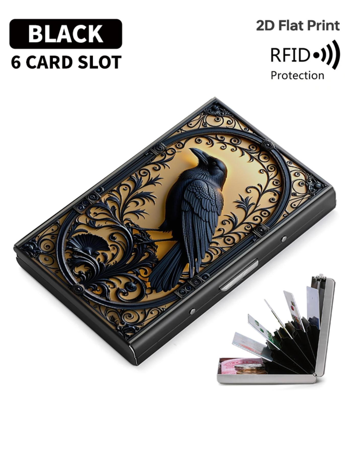 Crow Pattern Rfid Metal Card Holder, Multi-Layer Design, Ultra-Thin Magnetic Closure, Perfect Gift for Men & Women