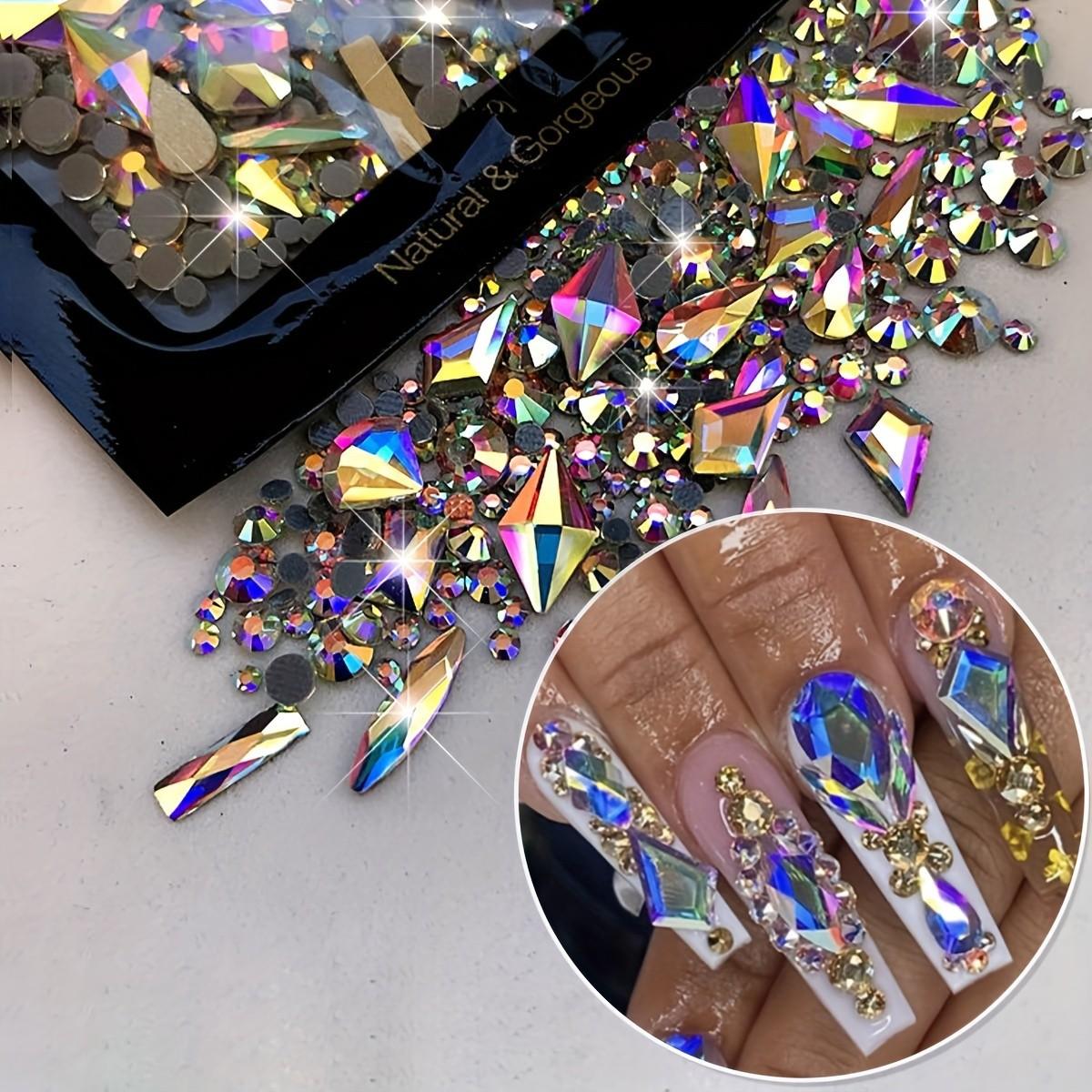 190pcs Moonlight Sparkle Nail Art Rhinestones, Champagne Unflavored, Super Shiny Multi-Shape Gems for DIY Crafts & Fashion Design