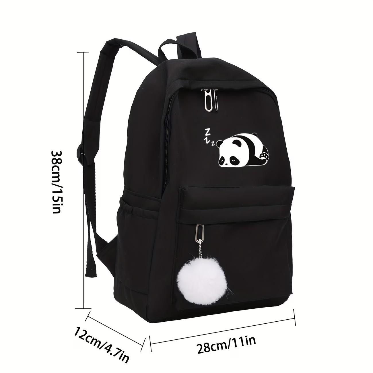Large Capacity Panda Print Backpack, Adjustable Shoulder Straps, Nylon and Polyester, Perfect for Kids, Friends, Travel