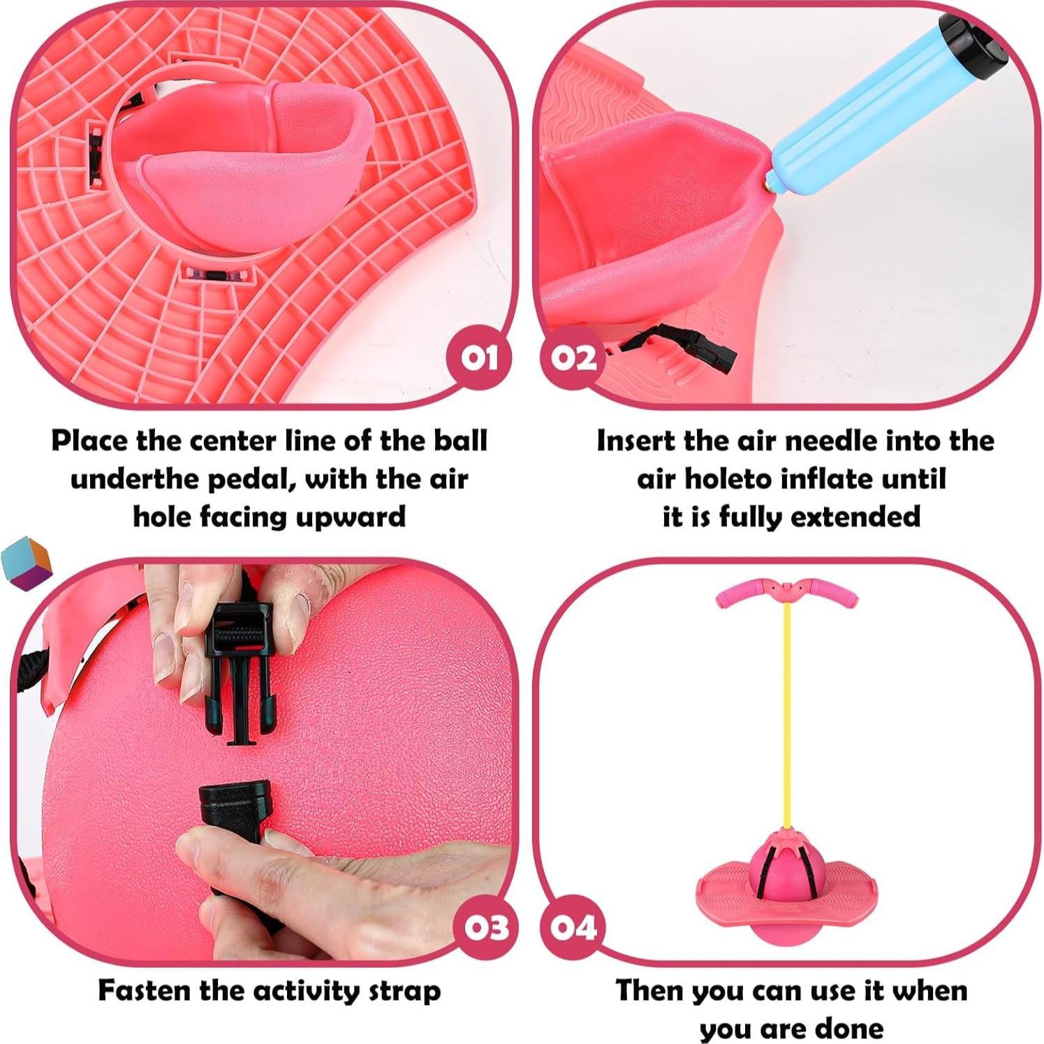 Bouncing Ball With Handle Pump, Balance Platform Bouncy Jump Pogo Ball, High Jump Trick Board Pogo Bouncing Ball, Safe and Fun Pogo Stick, Improves Balance & Coordination for Indoor Outdoor, Inflatable Fitness Toy Gift,for Balance/Coordination/Fitness