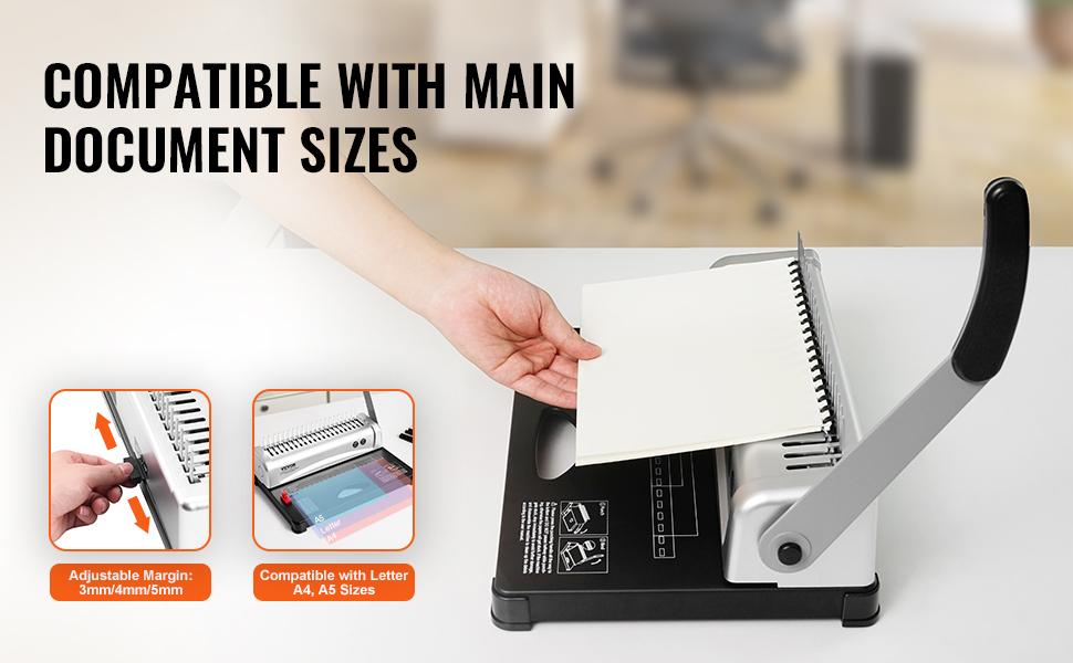VEVOR Binding Machine, Comb Binding Machine 21-Holes Binding 450 Sheets, Book Binder Machine with 100 PCS 3/8'' Comb Binding Spines, for Letter Size, A4, A5