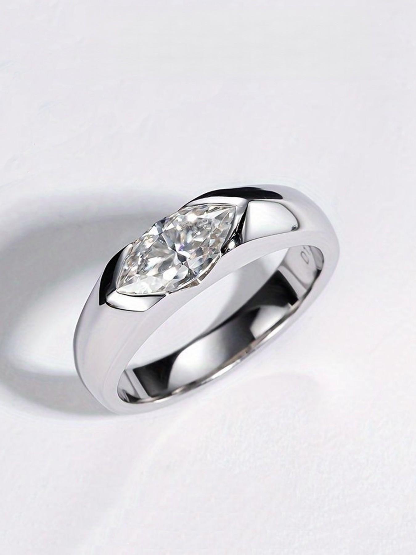 1 Carat 5*10mm Marquise Cut Moissanite Half-Bezel Couple Rings, S925 Silver, Suitable for Daily Wear, Proposal & Wedding, Ideal Gift for Valentine’s Day, Birthday, Anniversary & Date