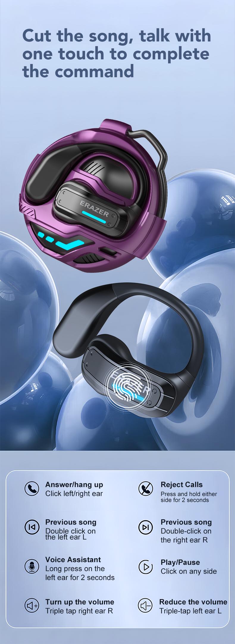 ERAZER X8 translation headset OWS headset Bluetooth 6.0 headset supports 135 languages ​​real-time Bluetooth translation to play music, phone call headset and conference summary headset